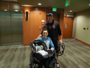 Leaving the hospital. 